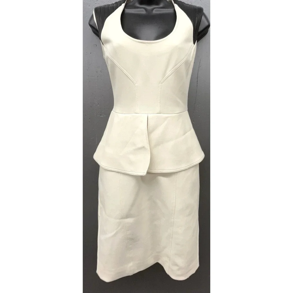 Yigal Azrouel Dress‎ 4 Winter White Cream Wool Silk Lined Leather Stretch Chic