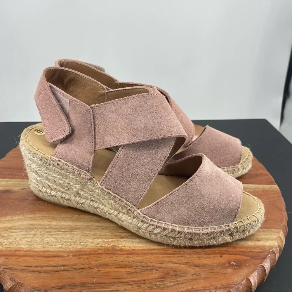 Jutelia‎ Pink suede Leather Espadrilles Wedge 3” sandals sz 8