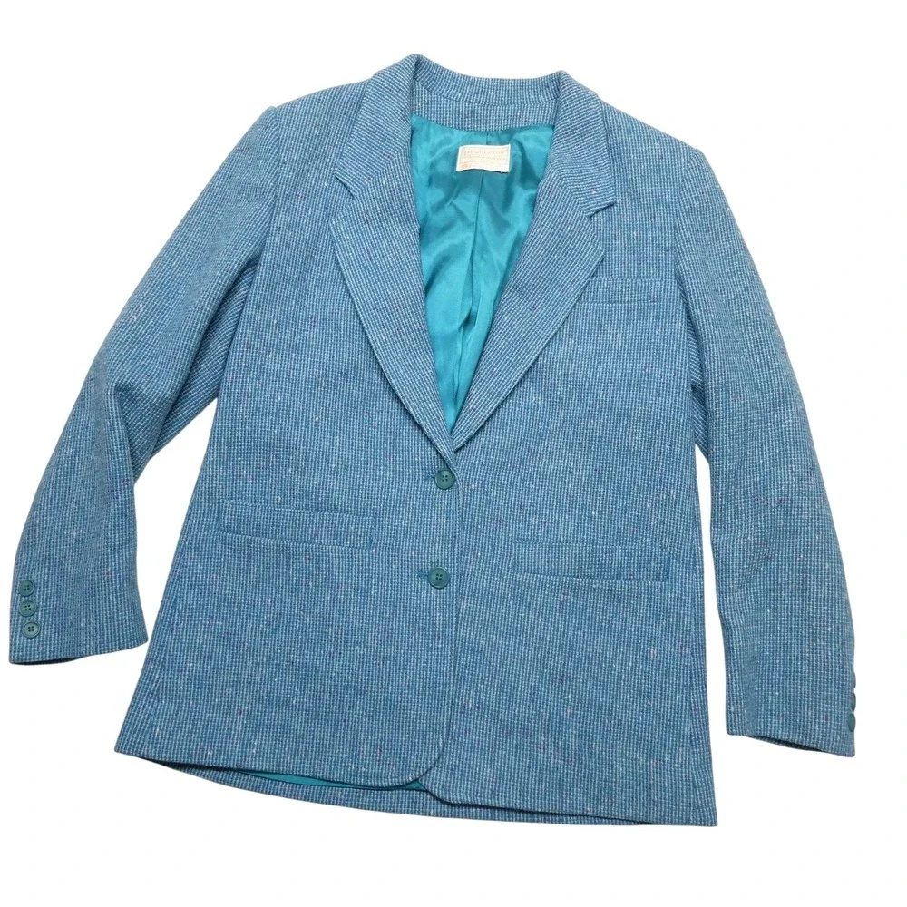 Vintage‎ Pendleton Blazer Womens Medium Blue Wool Tweed Speckled Jacket USA