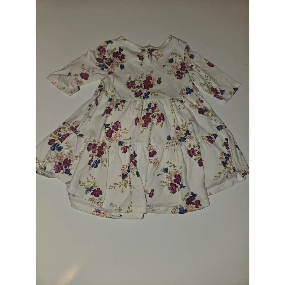 Old Navy Baby Girls 18-24M Floral Tiered Dress Ivory Purple Blue 3/4 Sleeve