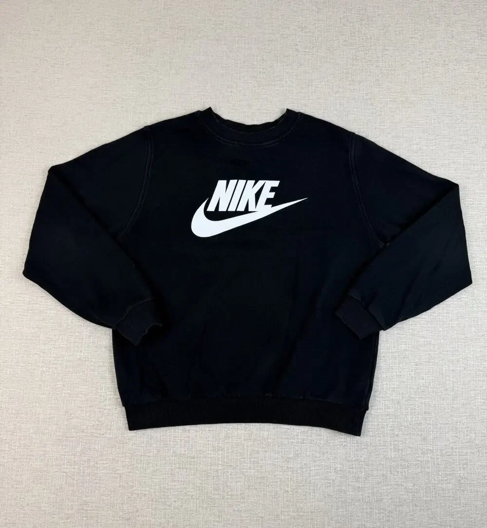 Nike Men’s XL Club Fleece Crewneck Sweatshirt Black White Swoosh Logo