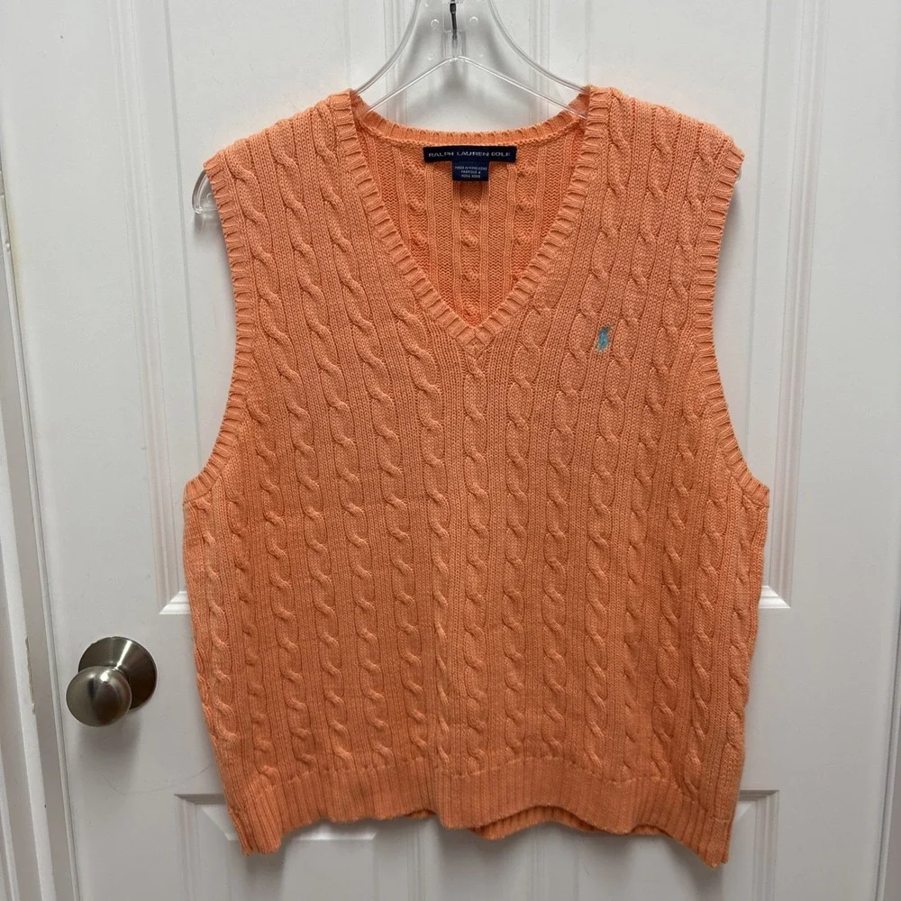 Woman's‎ Ralph Lauren Golf Peach Cable Knit Sleeveless Cotton Vest