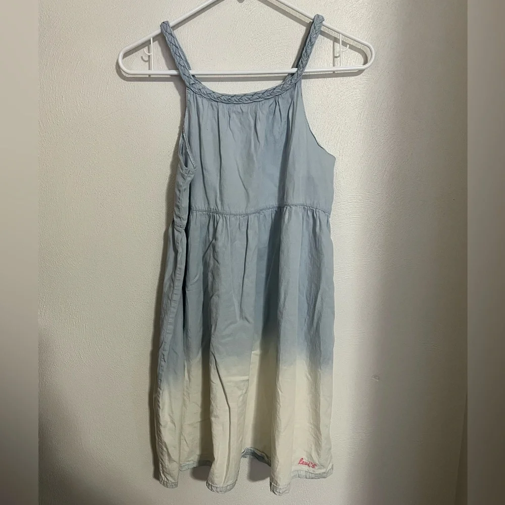 LEVI'S Classic Light Denim Chambray Ombre‎ Tank Top Dress Blue White Kids Size L
