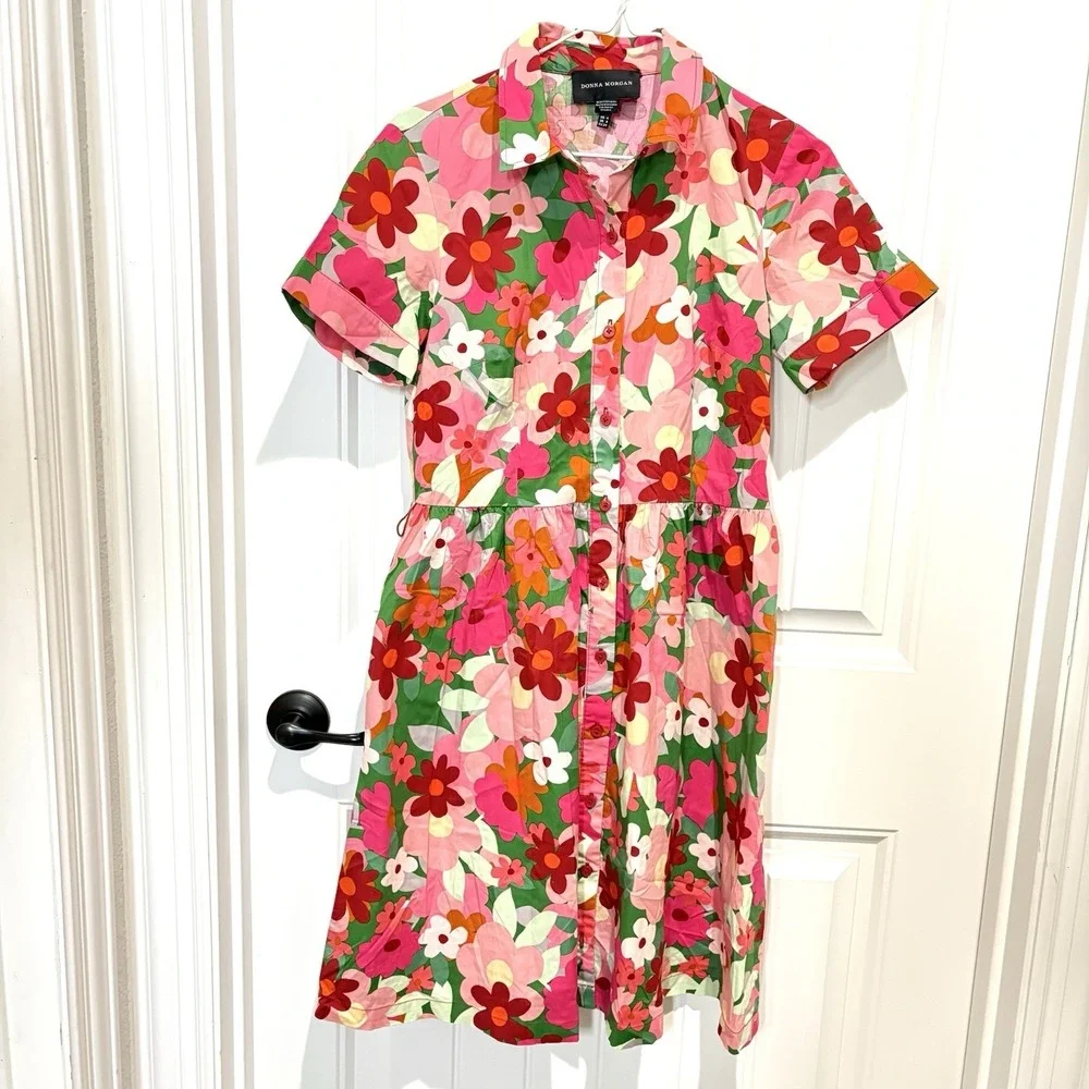 Donna Morgan Pink Floral Fit‎ & Flare Midi Dress Sz 4 Classic Preppy Feminine