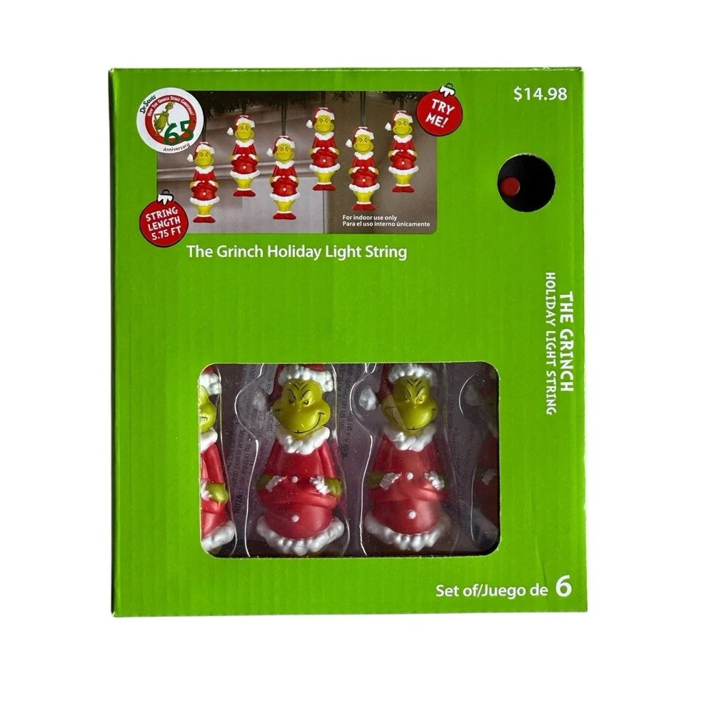 Gemmy Dr Seuss‎ THE GRINCH 65th Anniversary Christmas LED 6 Light String Set NEW