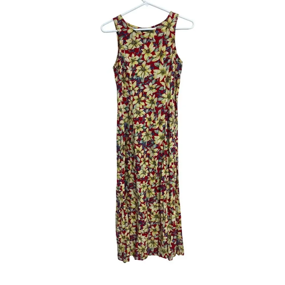 Y2K Vintage Sunflower‎ Sleeveless Maxi Dress Size Medium Boho Cottagecore 90s