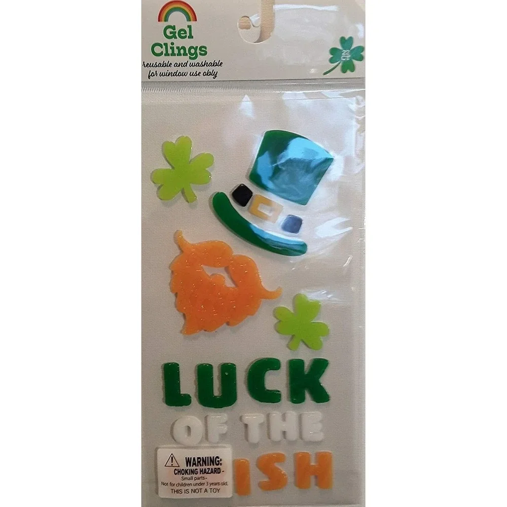 NEW LUCK of the IRISH Leprechaun Clovers Shamrock Window Gel‎ Clings Decor 22 ct