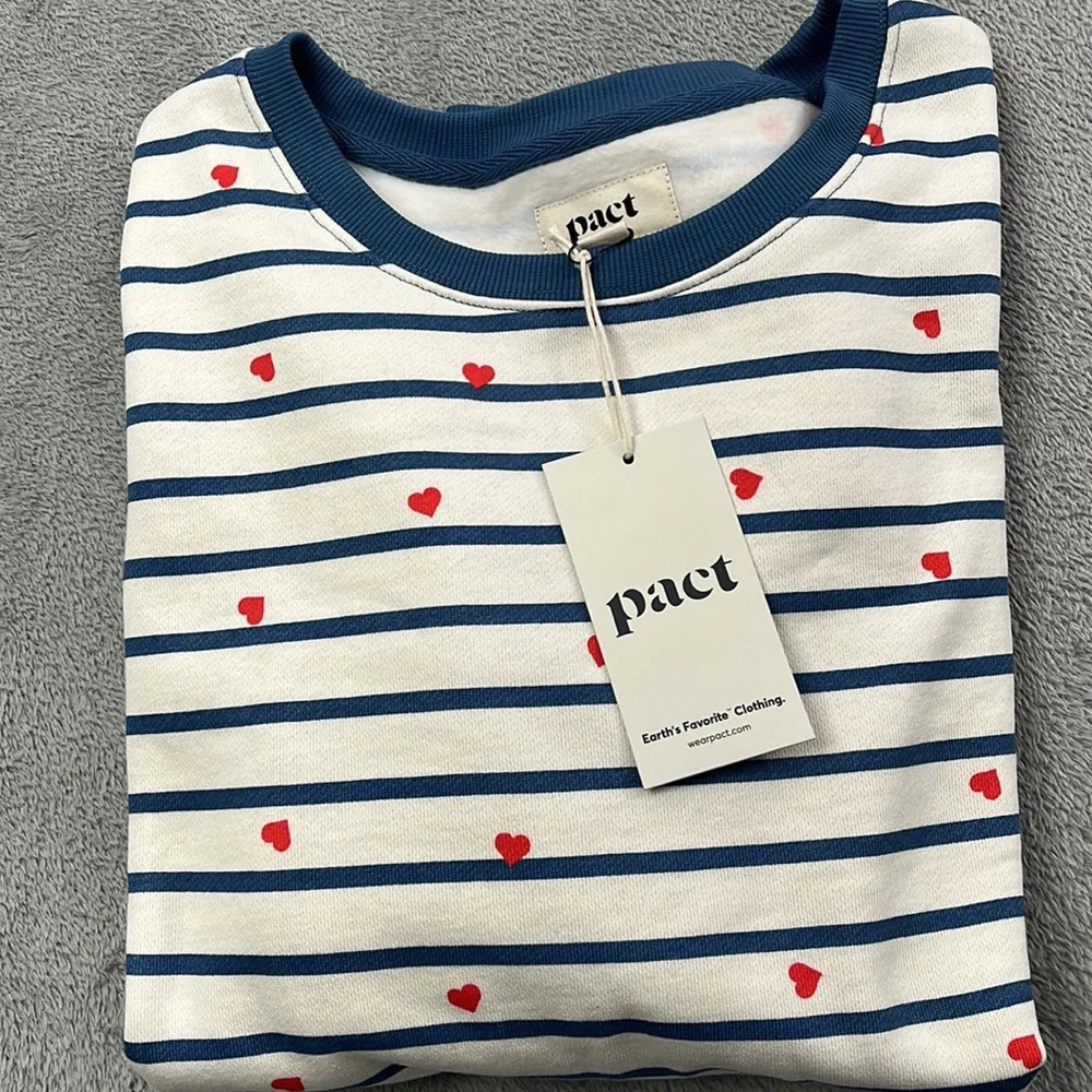 NEW PACT S 100% Organic‎ Cotton Scattered Hearts Slouchy Sweater Striped Sweater