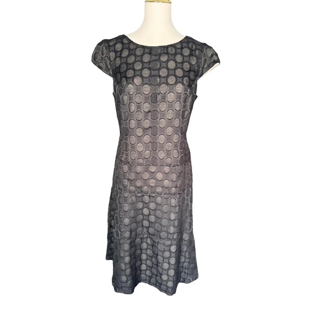 Anne Klein Black Circle Polka Dot Fit & Flare Dress Cap Sleeve Women Size 12