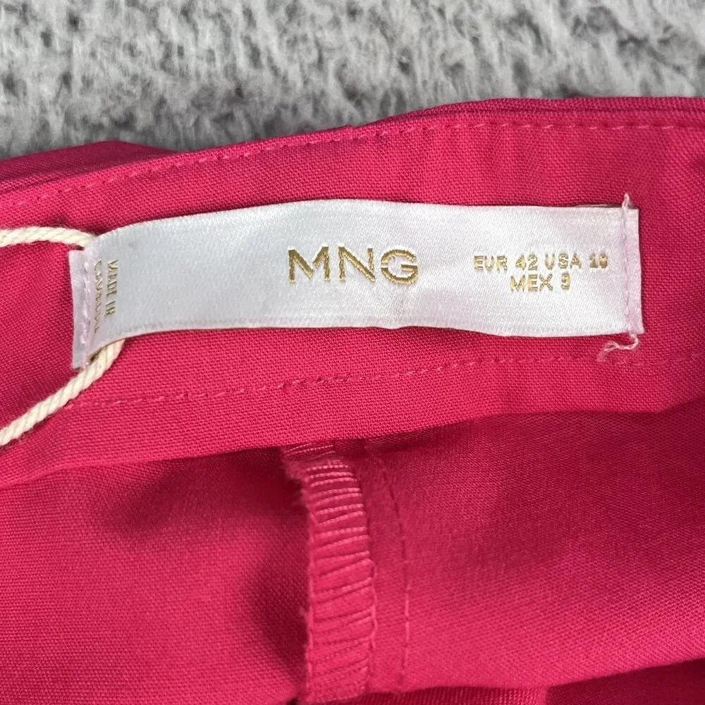 NWT Mango Womens Straight Culotte Cropped High Rise‎ Hot Pink Trousers Sz 10