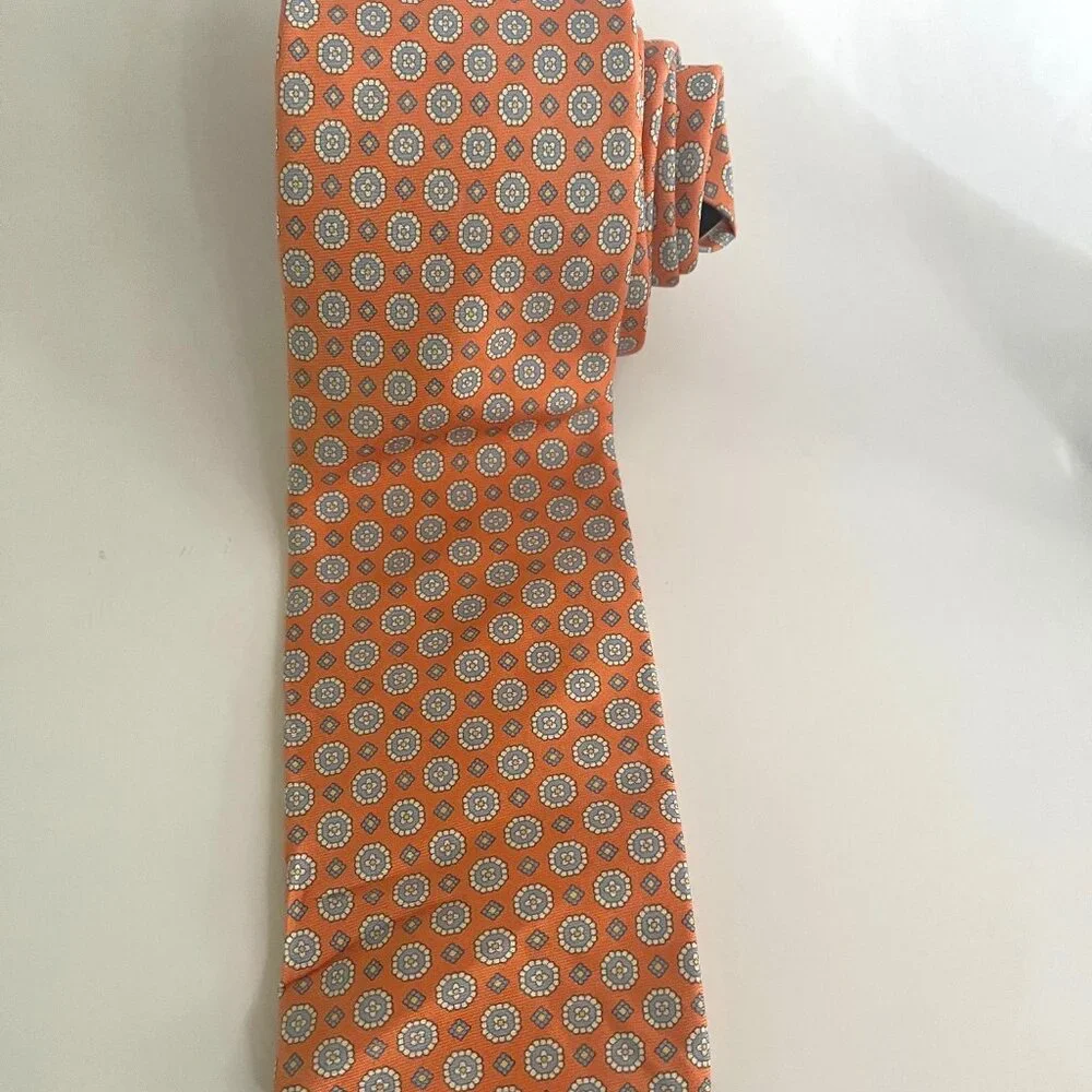 Brooks Brothers Orange Floral Medallion Silk Tie