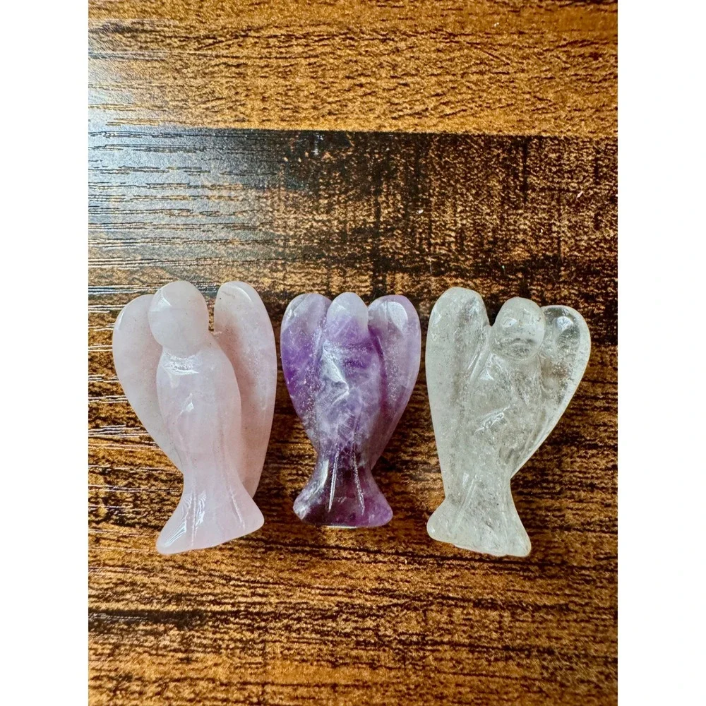 Natural Crystal Healing Angel Set Rose Quartz‎ Amethyst Clear Quartz 1.5 Inch
