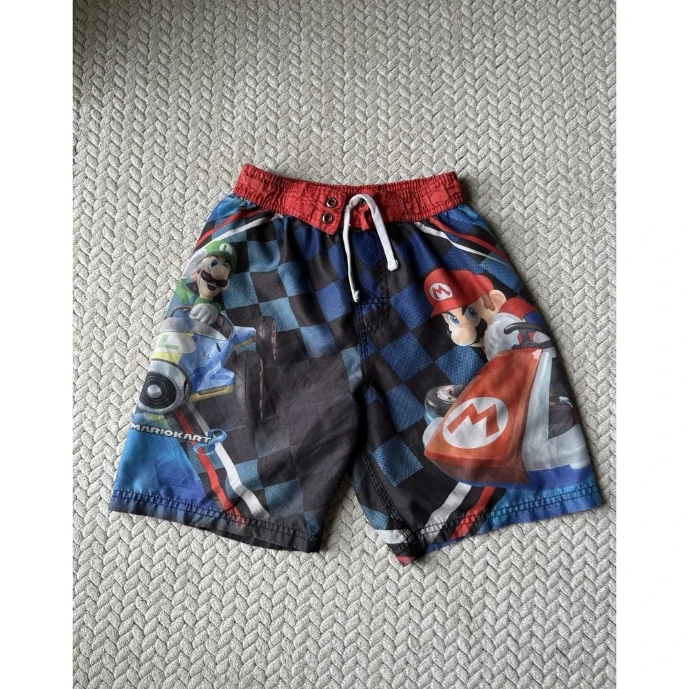 MarioCart Swim Shorts Youth Boys Size‎ 6/7  Red Blue Summer Pool Beach Water