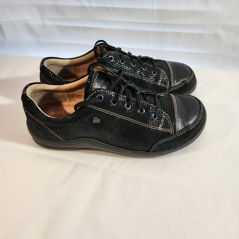 Finn Comfort Soho Sneakers Womens EU 38 US 7 Black Minipoint‎ Nappa Leather Shoe