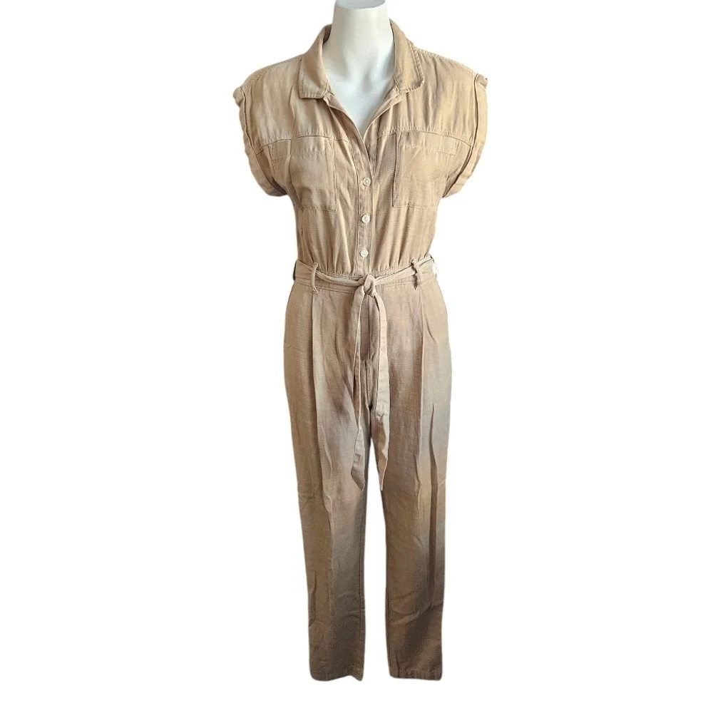 Abercrombie & Fitch XS Belted Brown Utility Jumpsuit‎ Women Petite Short Sleeve