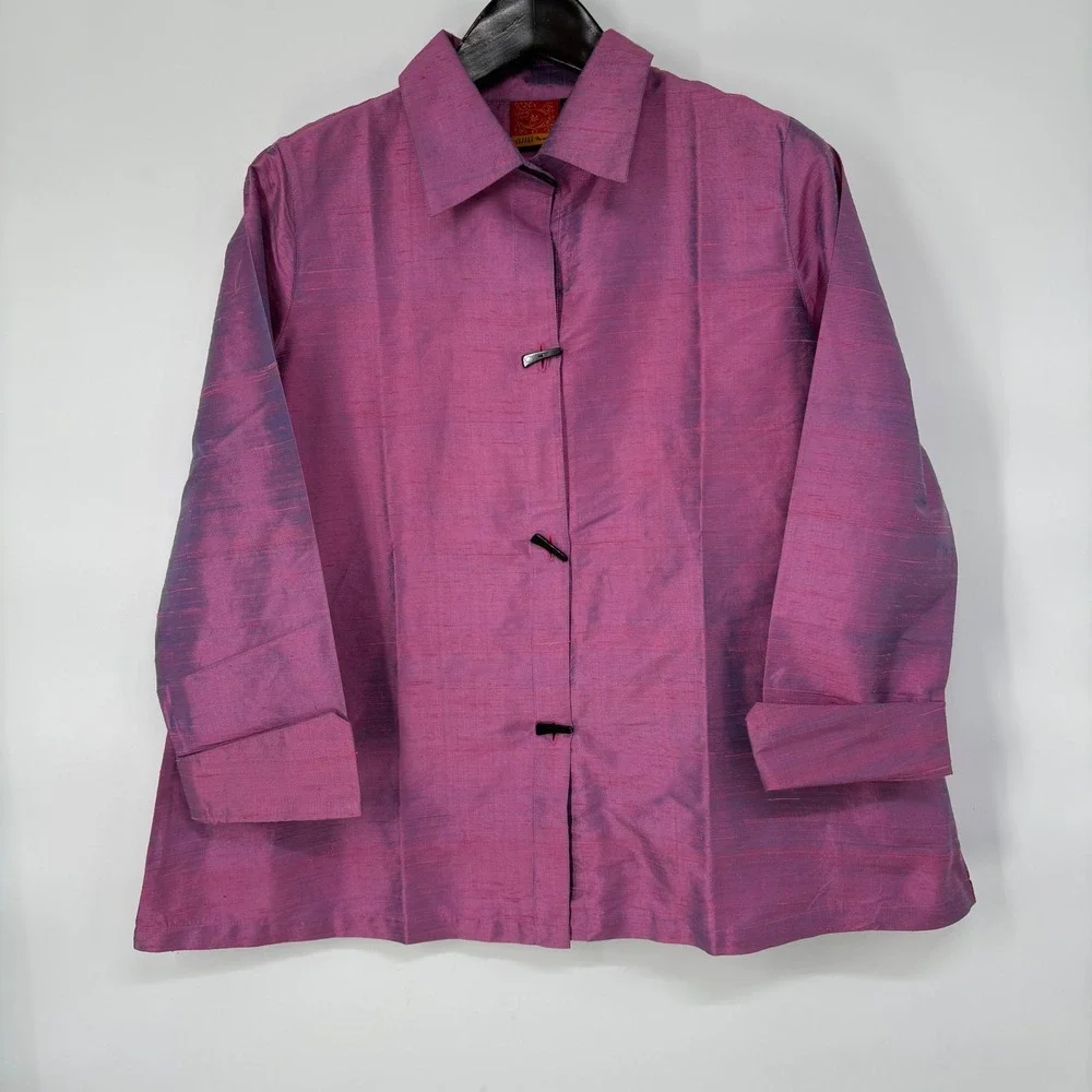 Anu by Natural Women M Purple Iridescent‎ Raw Silk Shacket Oversized Lagenlook