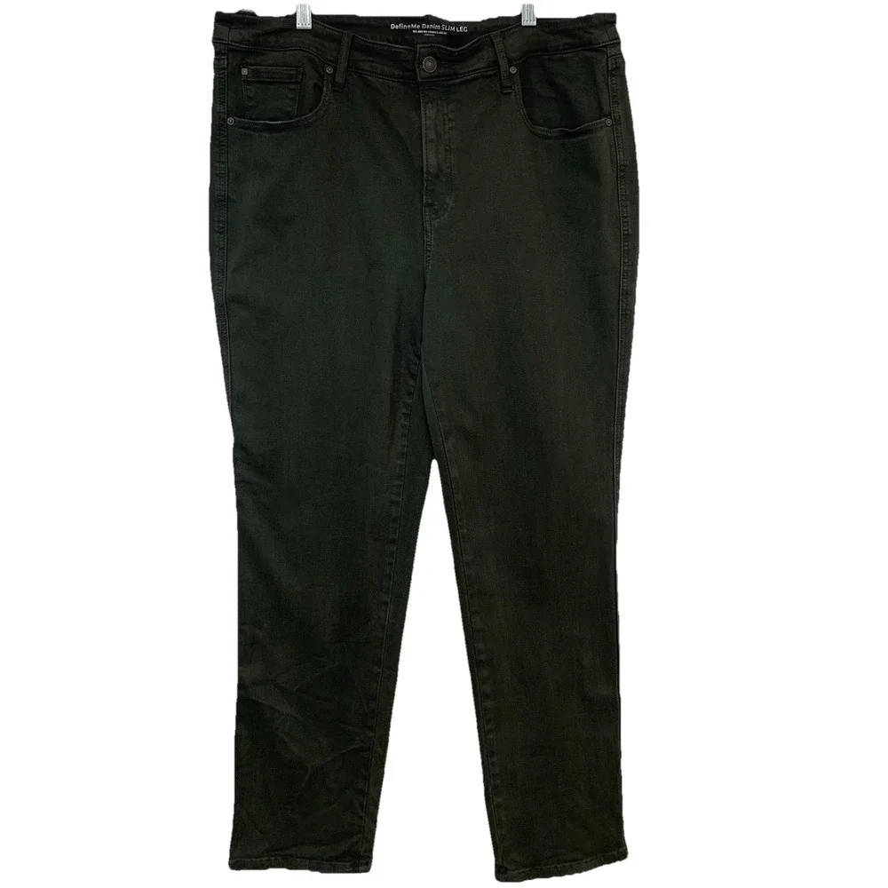 Chicos 3 Define me Denim Slim‎ Leg Jeans 16R Olive  Green Stretch Pockets Casual