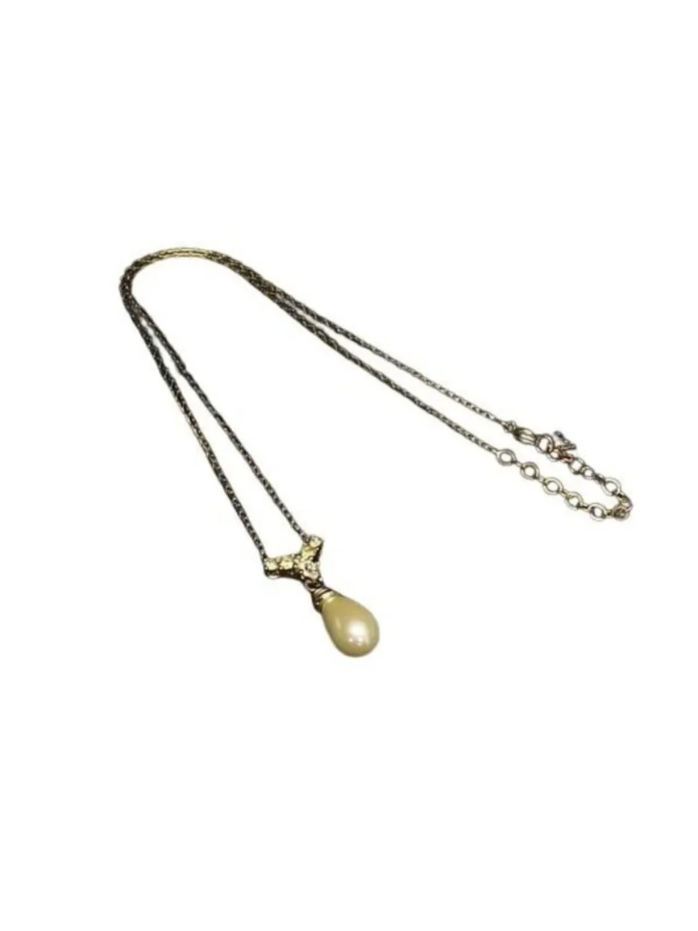 Christian Dior Necklace Vintage Pearl Gold Metal Rhinestone Faux