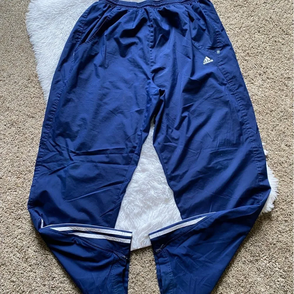Adidas Vintage‎ Windbreaker Track Pants Blue Lined Zipped Ankle Mens Size XL