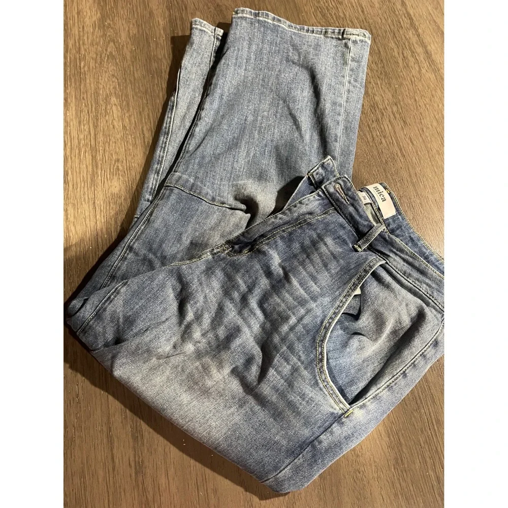Mica Women 30 Blue Denim Wide Leg Barrel Seam Cropped Jeans MDP-W3227