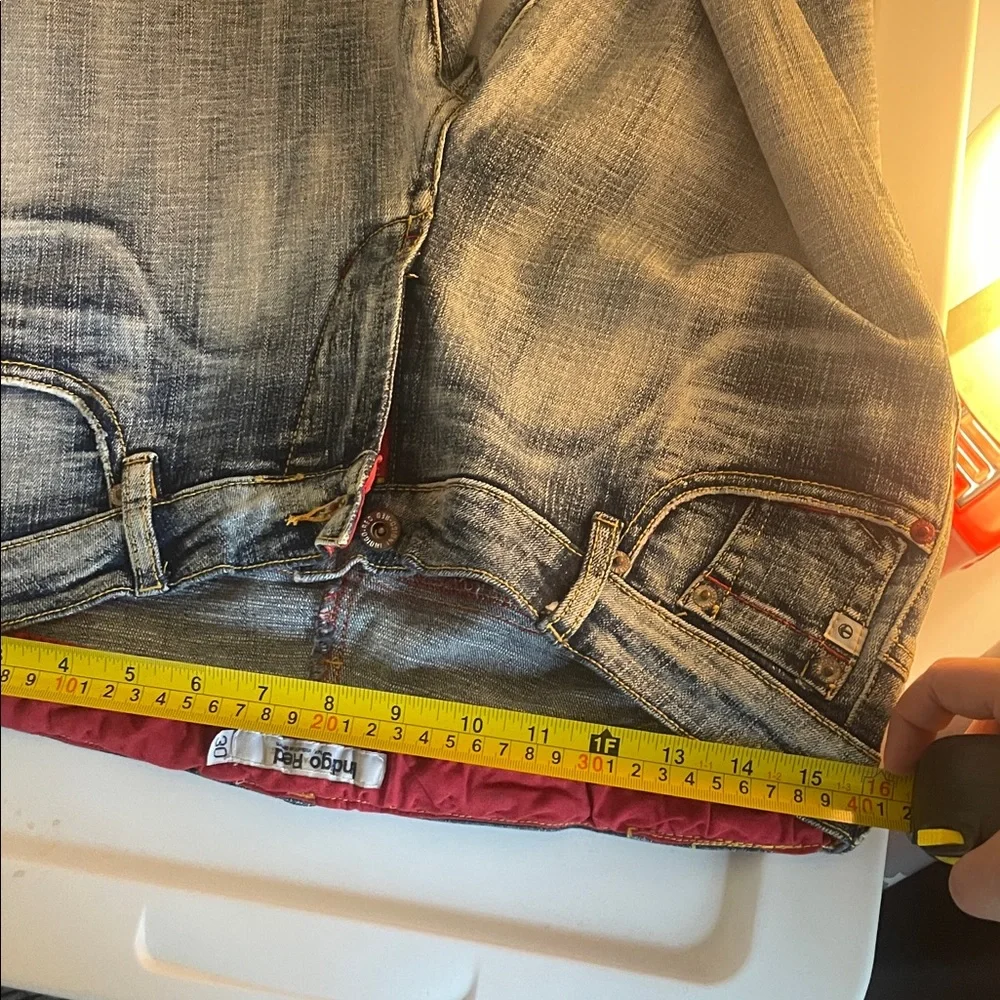 Indigo red washed‎ faded bootcut jeans