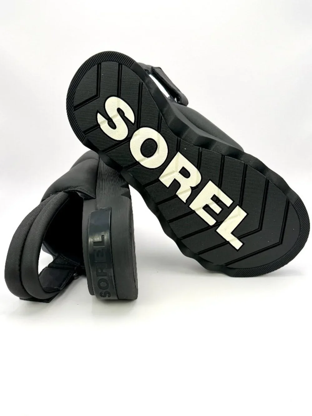 SOREL Vibe Women's Black Leather Platform Slingback Slide Sandals  US 8 NIB.