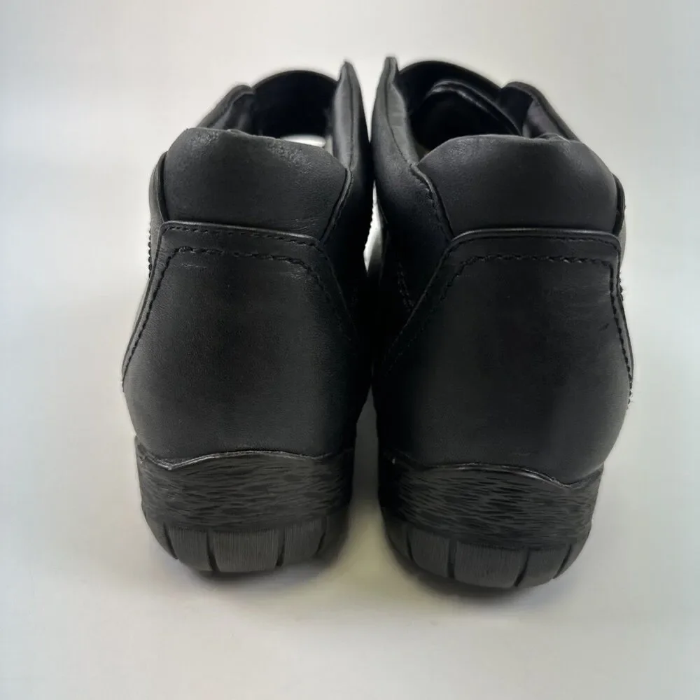 Blondo Black Leather Ankle Boot Adjustable Strap Faux Fur Lined Womens 10‎ Wide