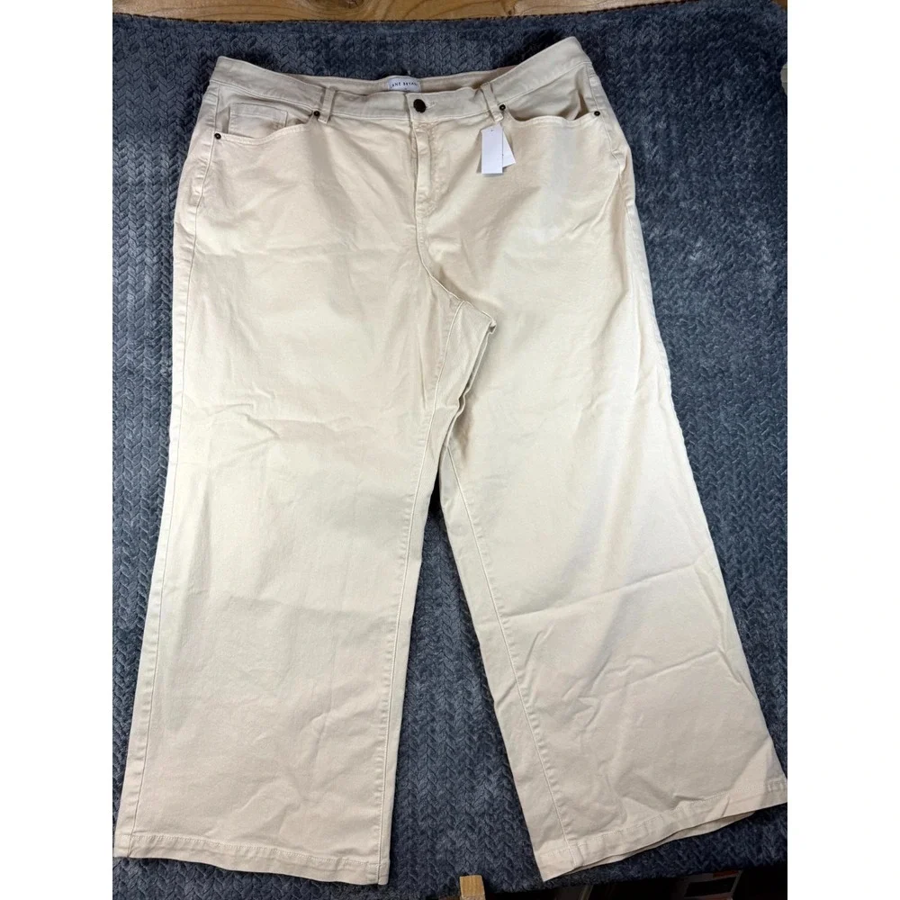 Lane Bryant Jeans Womens 24 Beige Stretch All Day Comfort Signature Fit Wide Leg