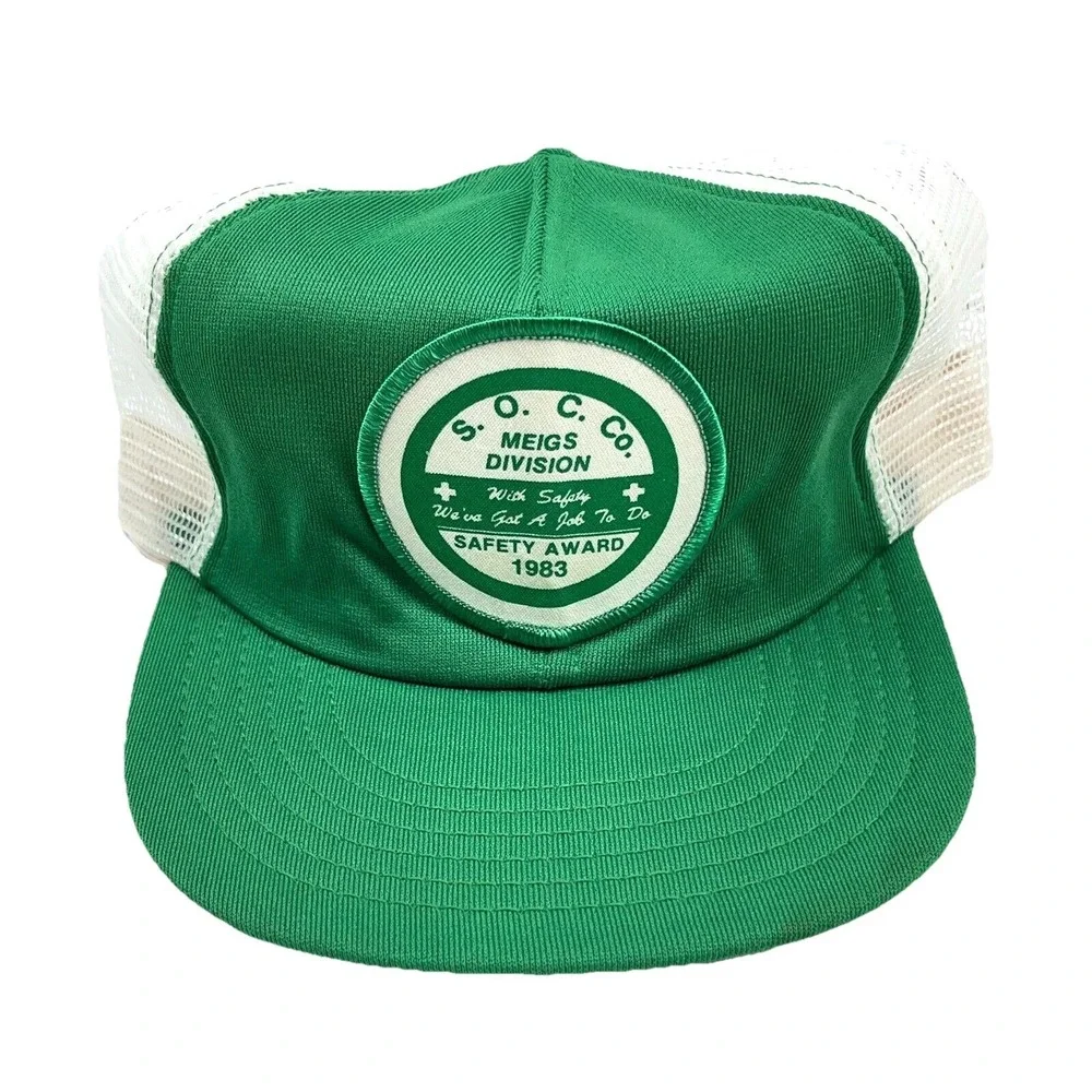 Vintage‎ Coal Mining Trucker Hat Cap Made In USA 80s Patch SOC Safety Award Snap
