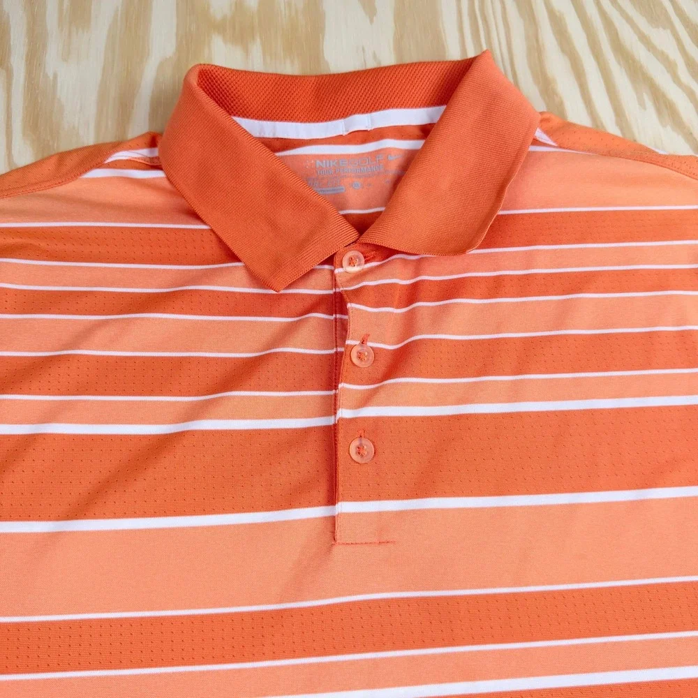 Nike Golf‎ Tour Performance Dri-FIT Polo Shirt Mens XL Orange White Striped XL