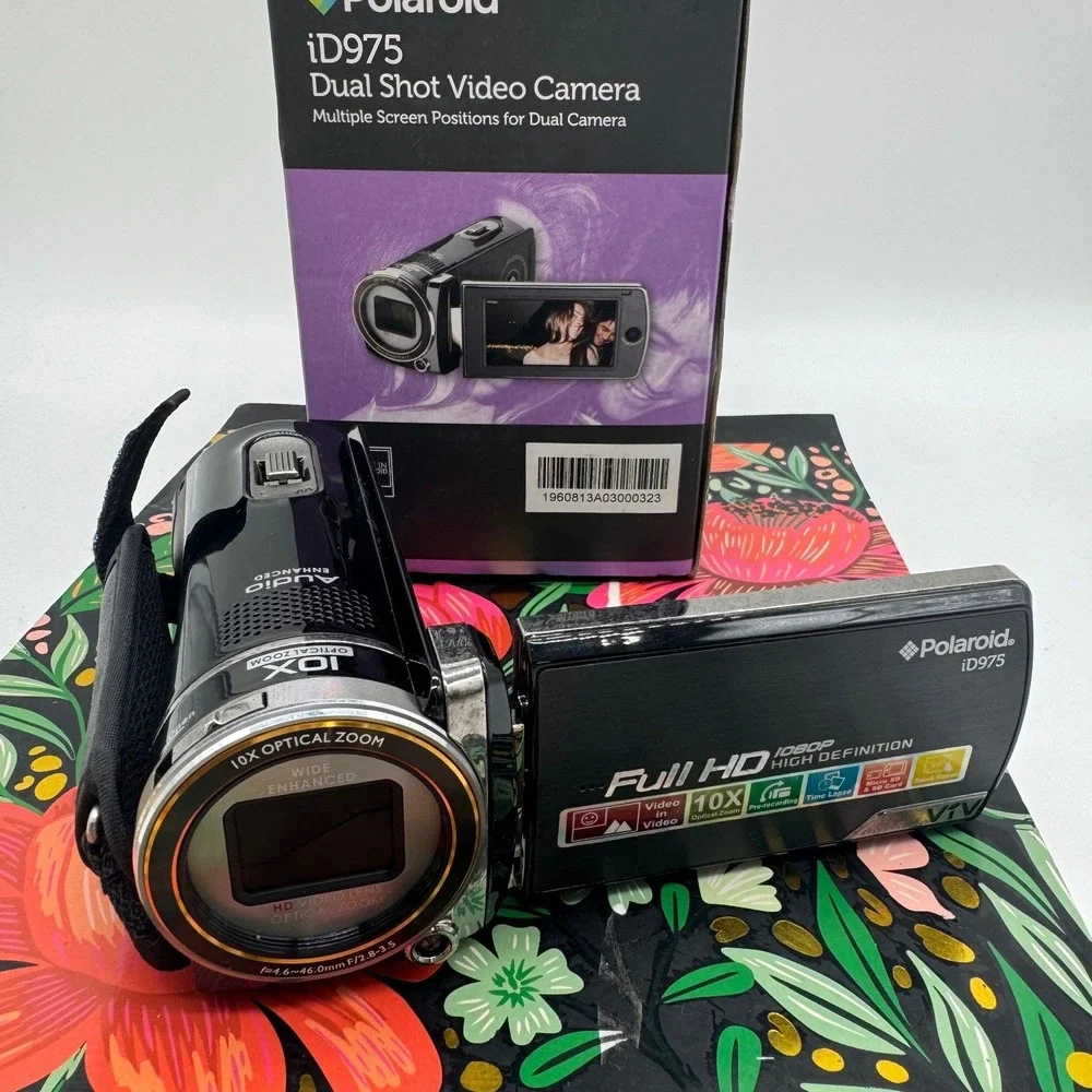 Polaroid iD975 Dual Shot Video Camera 1080p HD 10x Optical Zoom‎ Black Camcorder