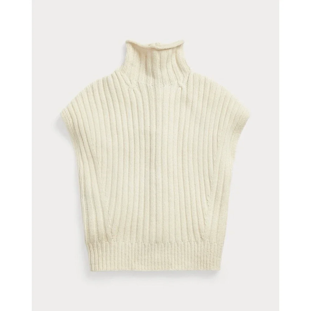 Polo Ralph Lauren Wool-Cashmere Dolman Roll Neck Jumper Small Ivory Ribbed