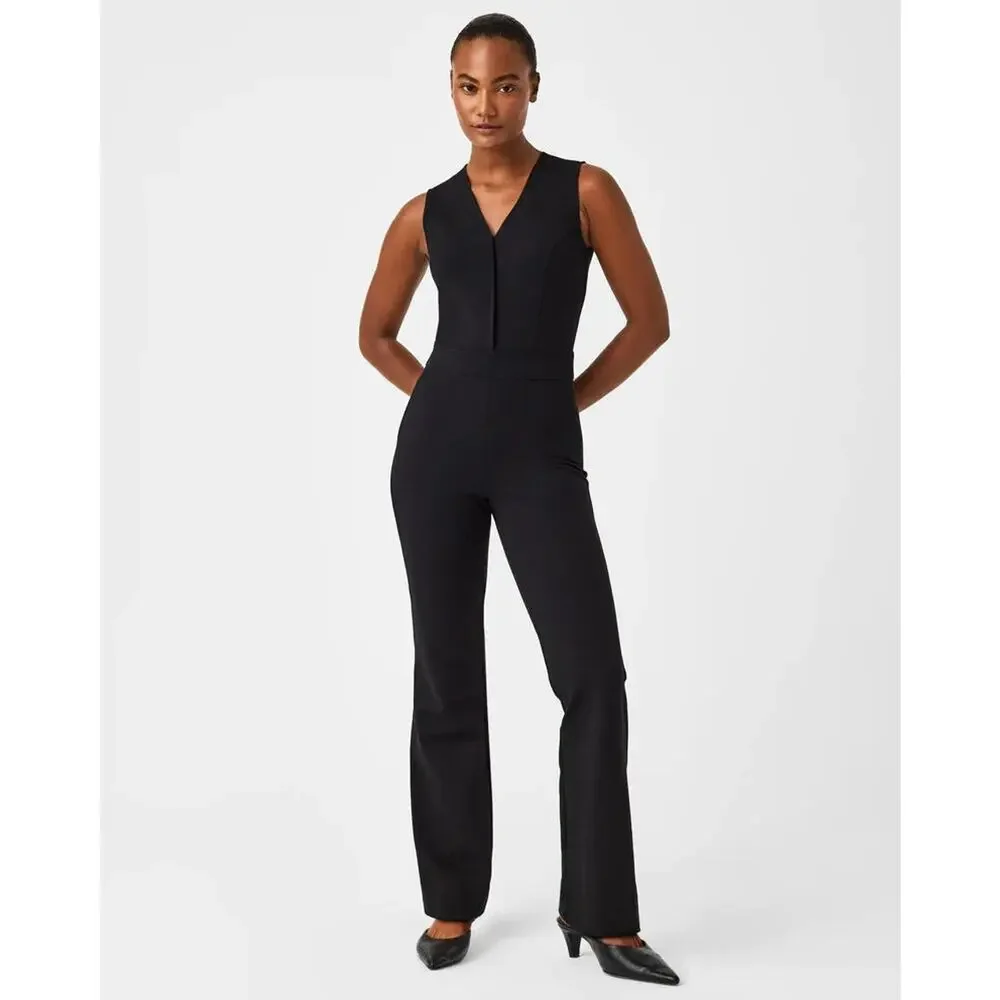 Spanx Black The Perfect Sleeveless Stretchy‎ Fitted Minimalist Jumpsuit Size XL