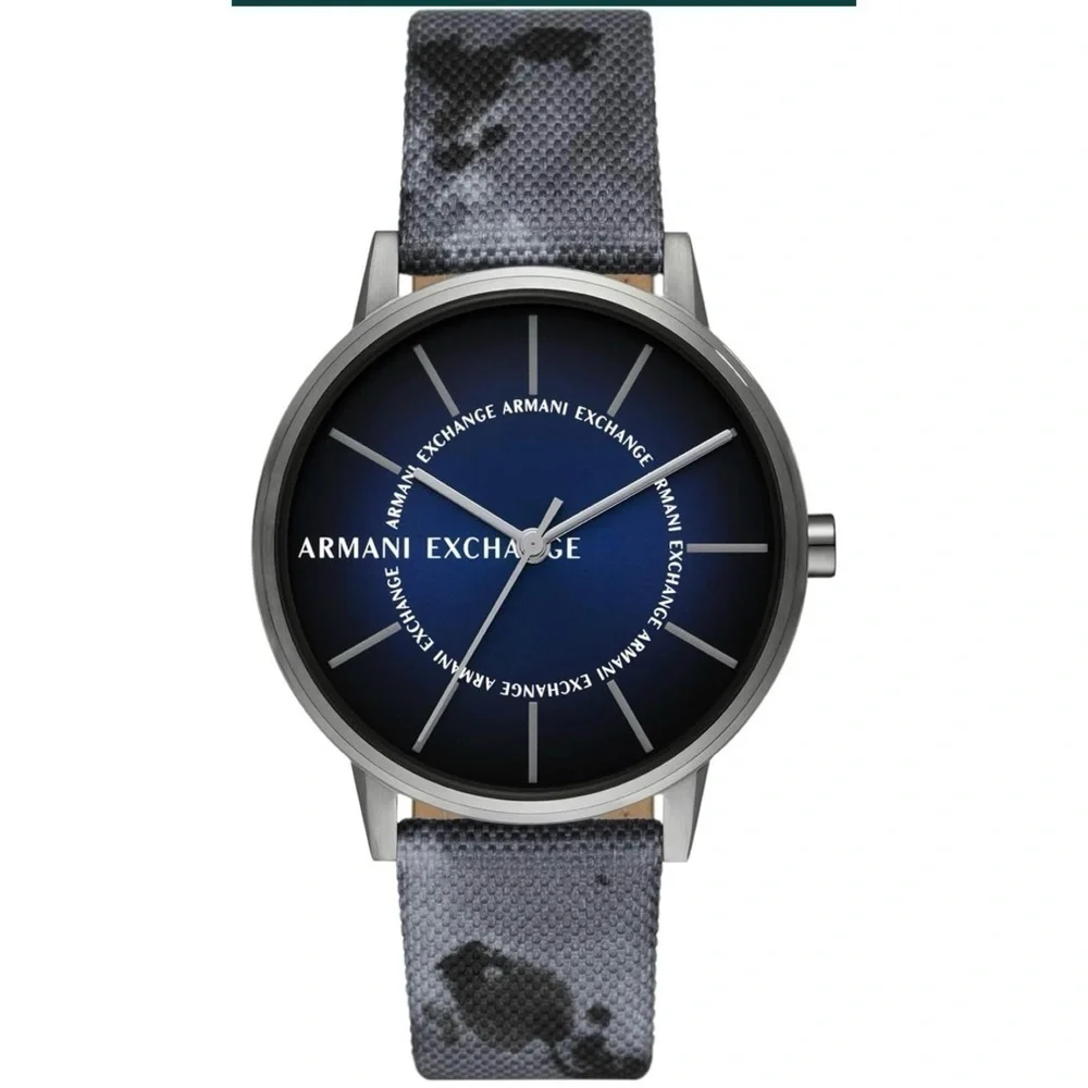 Armani Exchange‎ Watch Stainless Steel Three Hand Blue Camo Mens NWT