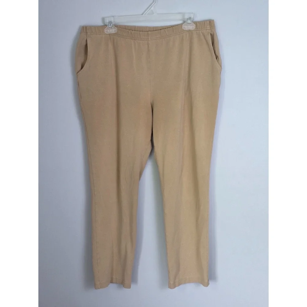 L.L. Bean Women's Jersey Pants‎ Size L Beige Tan Perfect Fit Straight Pull-On
