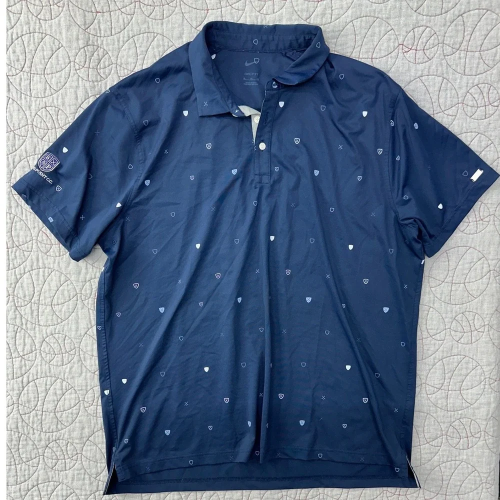 Nike Polo Shirt Navy Blue Dri-Fit Sand Point CC LOGO‎ Print / Men's XL