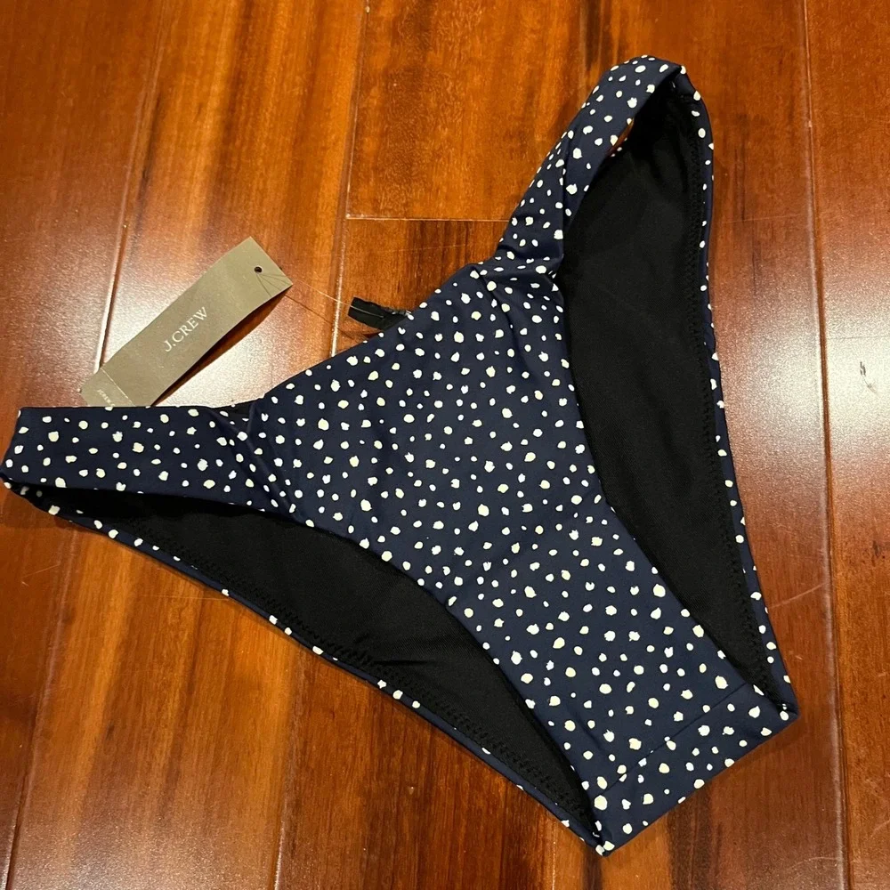 J.Crew Polka Dot Bikini Bottom Navy Blue White High Leg Swim‎ New Size 2XS XXS