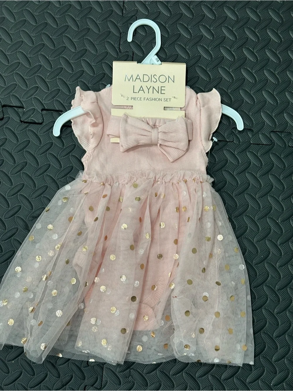 Madison Layne Pink Bow Tulle Baby Dress Set