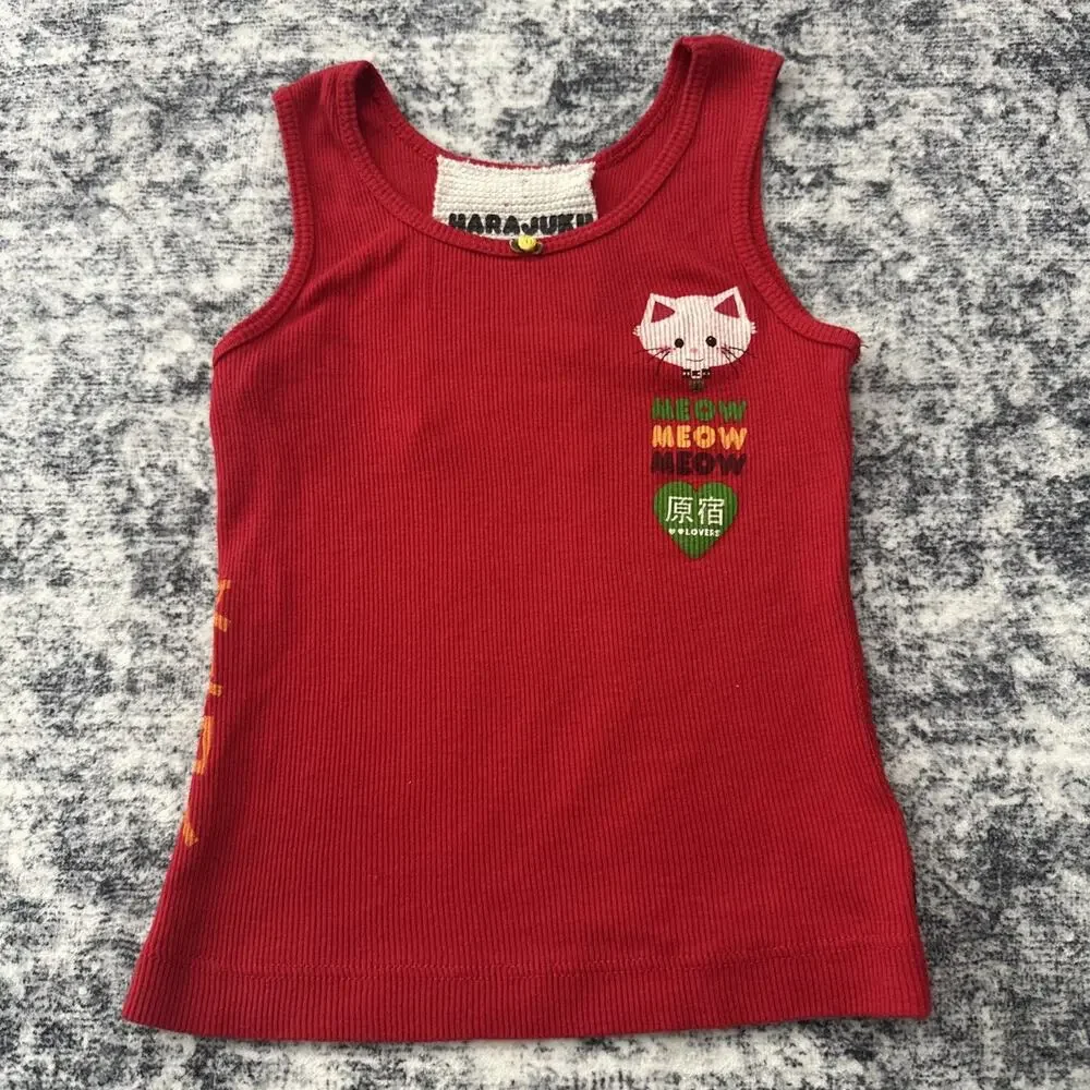 4T Gwen Stefani Harajuku Lovers Tank Top No Doubt Red‎ Kitty Toddler Meow Shirt