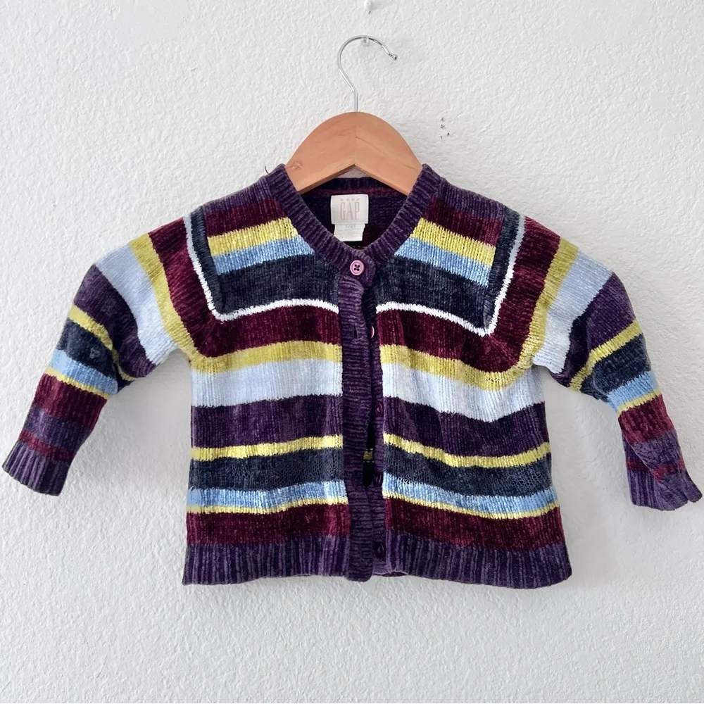 Vintage Y2K Baby Gap Striped Chenile Cardigan Sz 12-24M