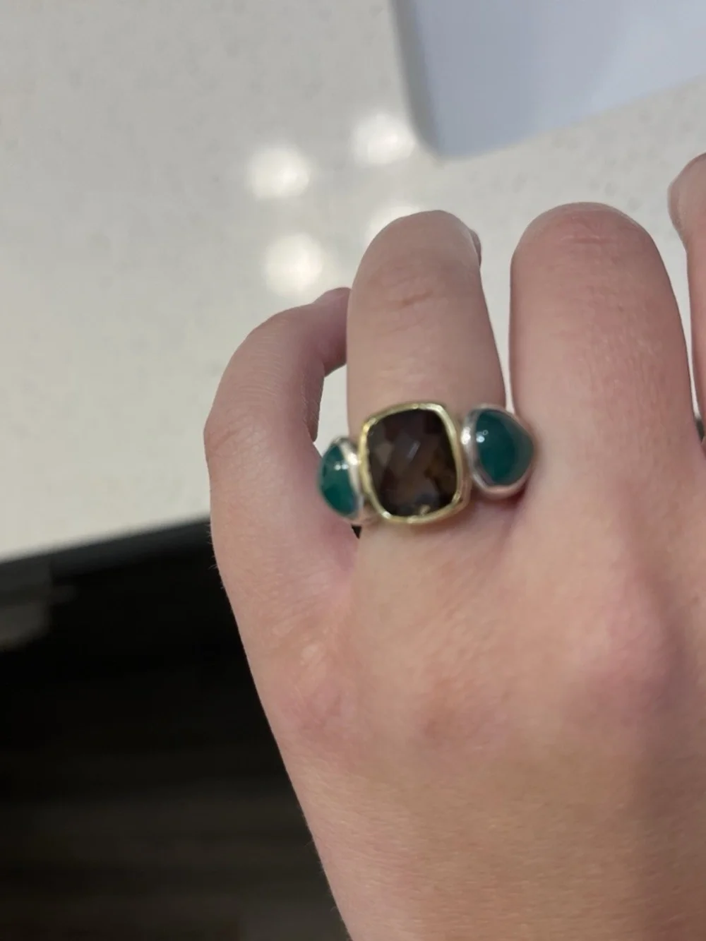 David Yurman Green Onyx And Smoky Quartz Ring Size 7 RARE