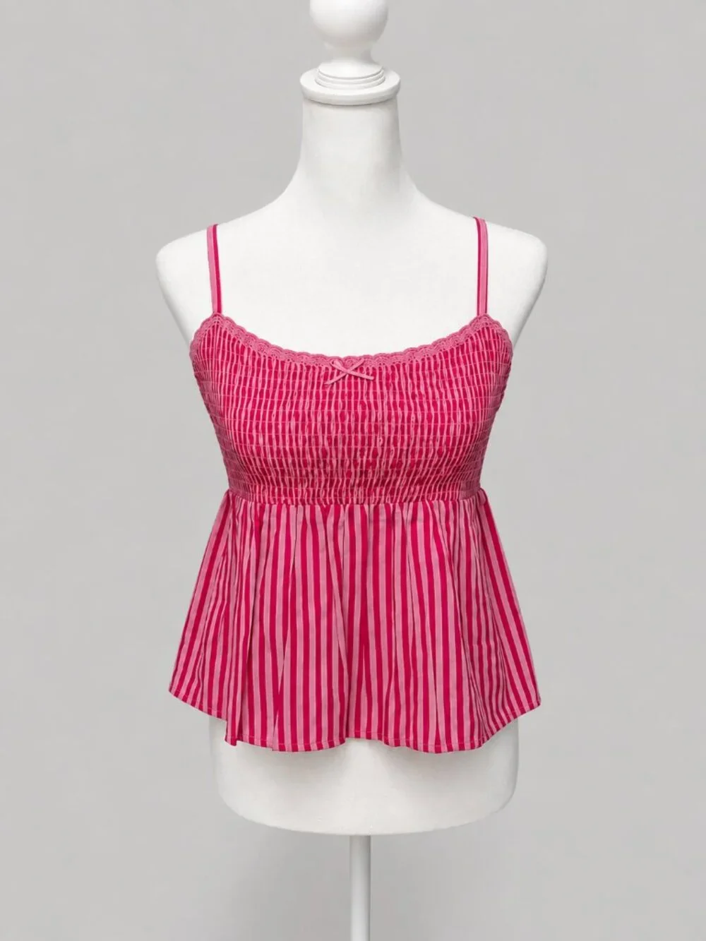 No Boundaries Pink Striped Smocked Babydoll Cami Top – Women’s Small NWT