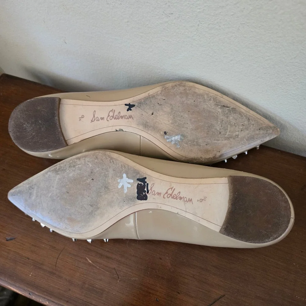 Sam Edelman‎ Savana Beige Patent Studded Pointed Toe Flats Shoes 9.5M