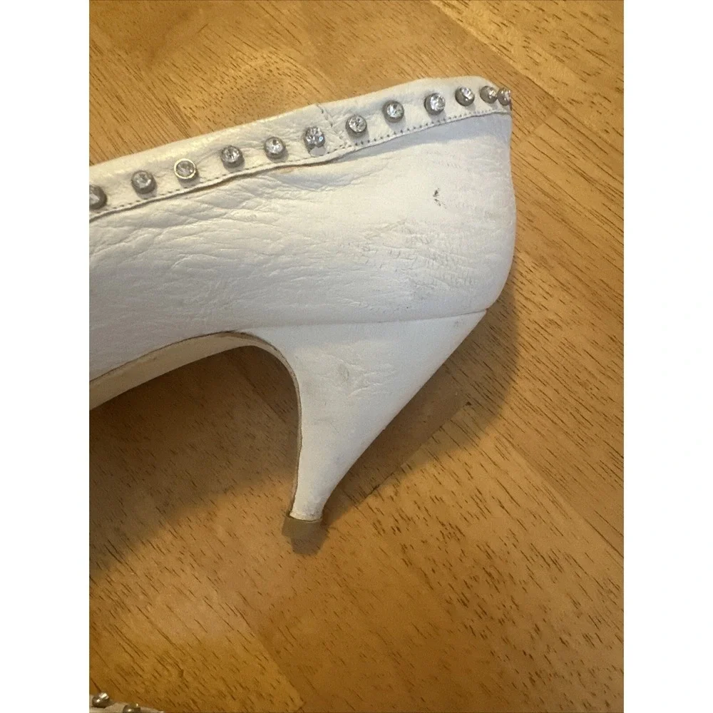 vintage el vaquero white leather heels pumps‎ rhinestone outline size 37