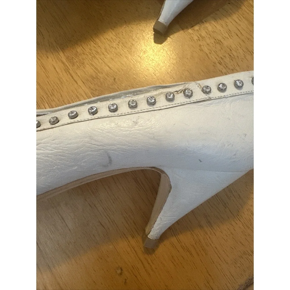 vintage el vaquero white leather heels pumps‎ rhinestone outline size 37