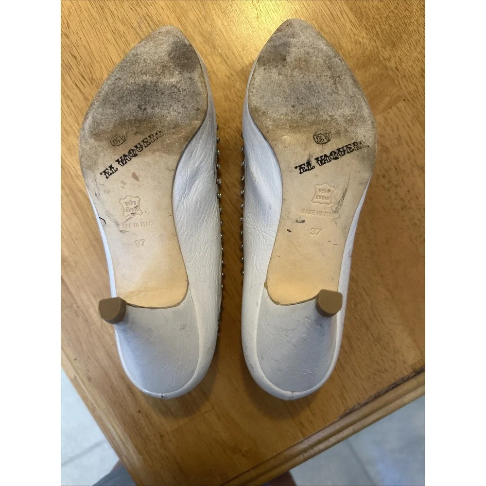 vintage el vaquero white leather heels pumps‎ rhinestone outline size 37