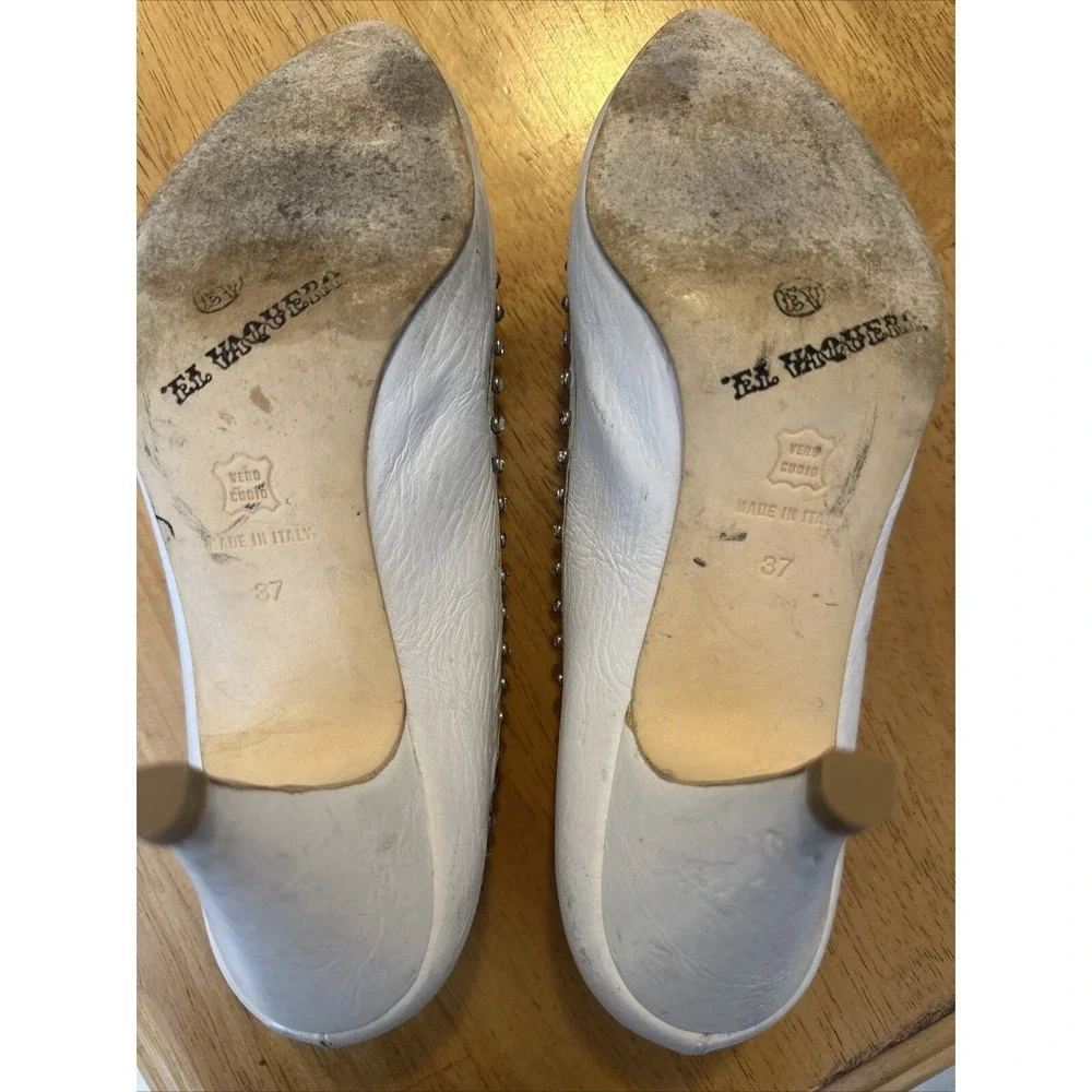 vintage el vaquero white leather heels pumps‎ rhinestone outline size 37