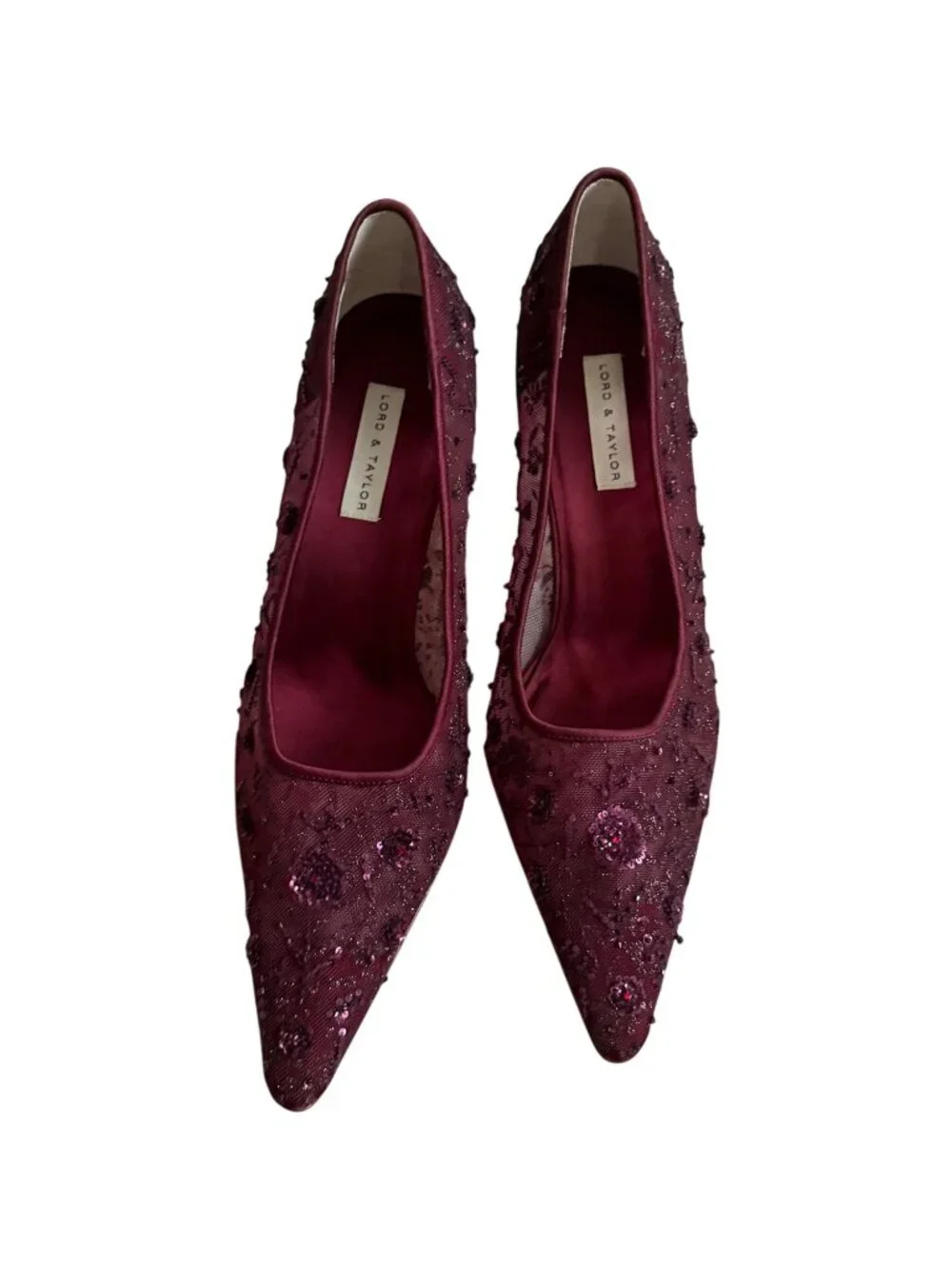 LORD & TAYLOR Purple Embellished Beaded Floral Heels Size 8.5