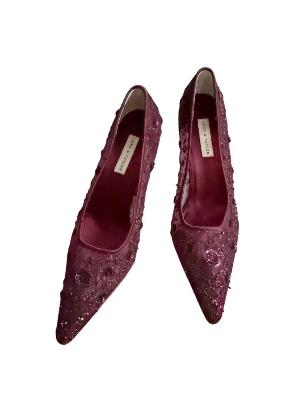 LORD & TAYLOR Purple Embellished Beaded Floral Heels Size 8.5