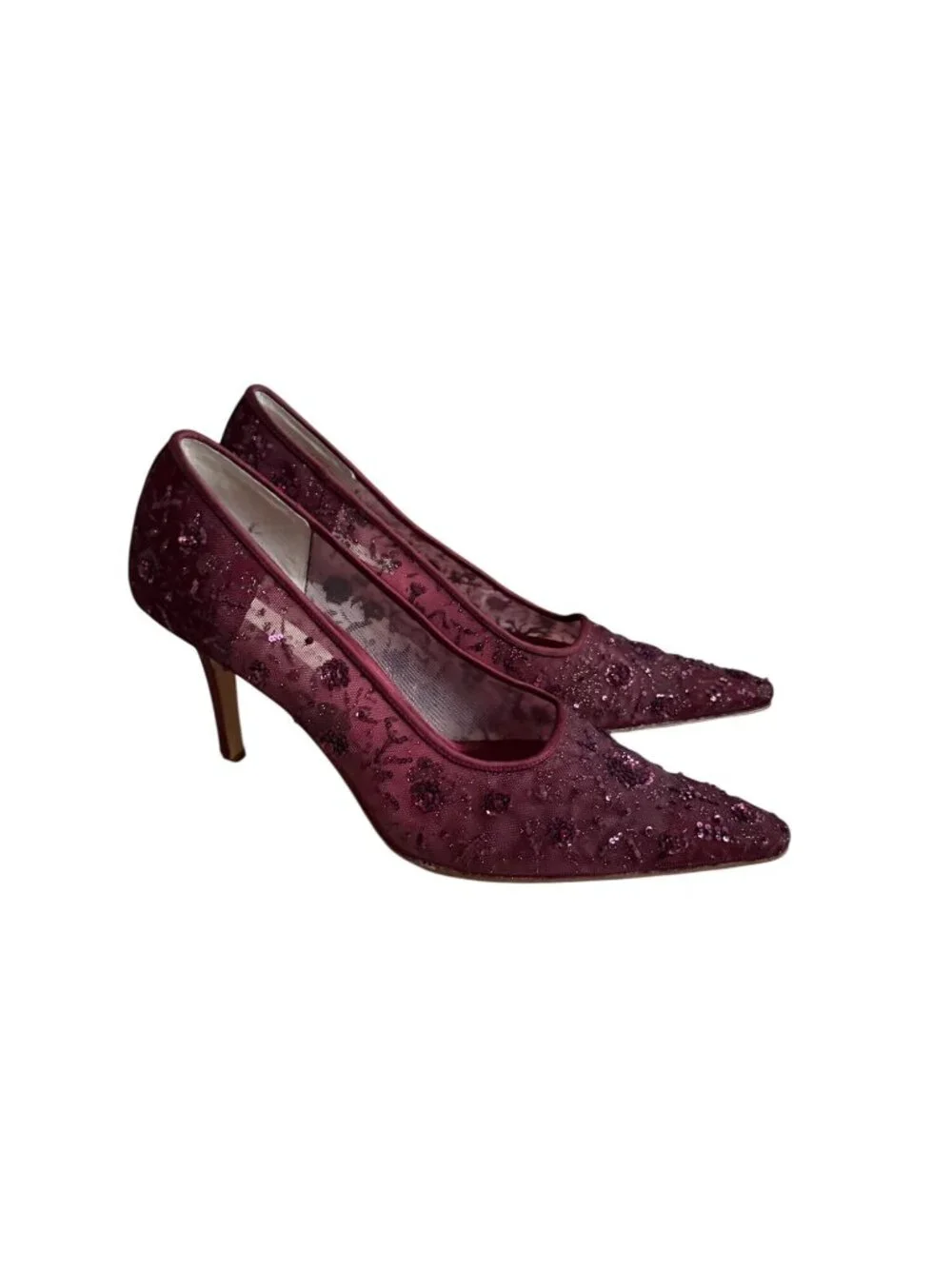 LORD & TAYLOR Purple Embellished Beaded Floral Heels Size 8.5